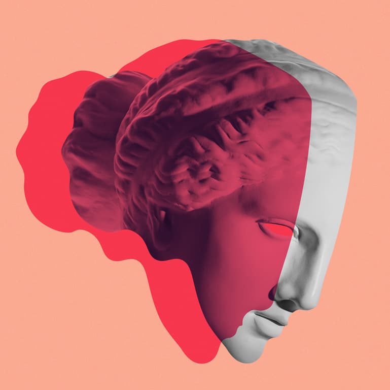 A graphic with an antic sculpture.